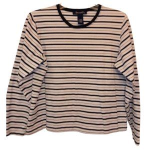 Women's Denim & Co. Large White Black Striped Long Sleeve Shirt Sweater Top